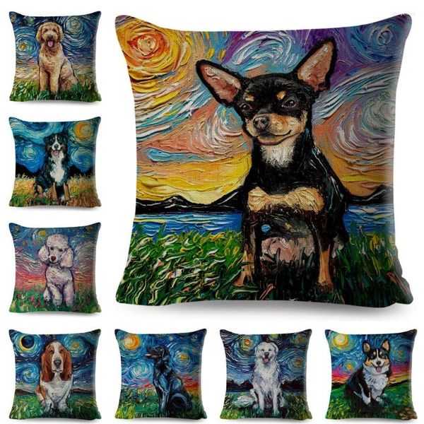 Cuscino Entrambi i lati Cielo stellato Copertura per cani Decor Pittura a olio Custodia per animali da compagnia per divano Federa per biancheria per la casa