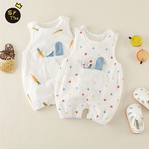 Tuta 0-12M nata Kid Baby Clothes Summer Cotton Pagliaccetto senza maniche Ragazzi Ragazze Stampa Cute Sweet Tuta Lovely Body Suit Outfit 220909