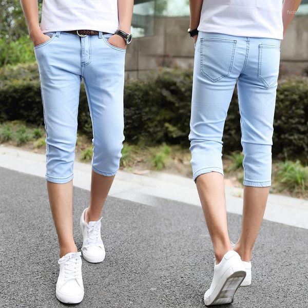 Jeans da uomo estivi sottili sottili corti da uomo elasticizzati 7 sette punti alla caviglia pantaloni dritti a matita tendenza skinny jeans casual