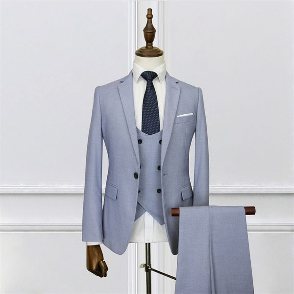 Ternos masculinos Blazers Men de alta qualidade teram um vestido casual smart smart cor de prata de 3 peças de 3 peças 220909