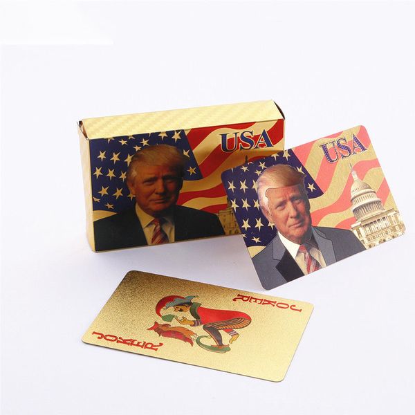 Presidente del partito Presidente Trump Package Poker 24k Gold Gold Card Card Resistente Texas Waterproof Magic Tricks Gift