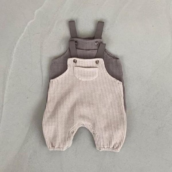 Tuta bambino senza maniche pagliaccetto cotone waffle nato cinghia tuta autunno solido bambino tuta per ragazzo ragazza vestiti 0-24 m 220909