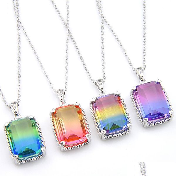 Anhänger Halsketten 6 stücke Wunderschöne Glänzende Rec Bi Farbe Turmalin Edelsteine 925 Silber Halsketten Frauen Anhänger Schmuck Mit Kette Drop Lieferung Dh6Mv