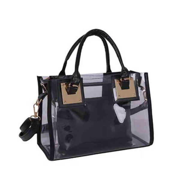 B1016-21 Clear Jelly Clutch Purse Borsa a tracolla Pu Leather Elegante Ladi Tote Borse trasparenti Set 2 in 1 per donna