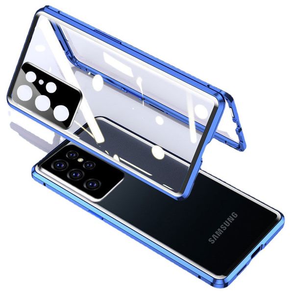 Casos transparentes de vidro temperado de dupla lateral magnéticos para Samsung Galaxy S22 Ultra 360 Caixa de telefone protetora completa