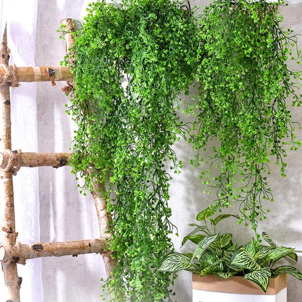 Flores decorativas Plantas verdes artificiais Ivy folhas de plástico simulação de plástico falsa em vasos de parede pendurada em casa decoração em casa