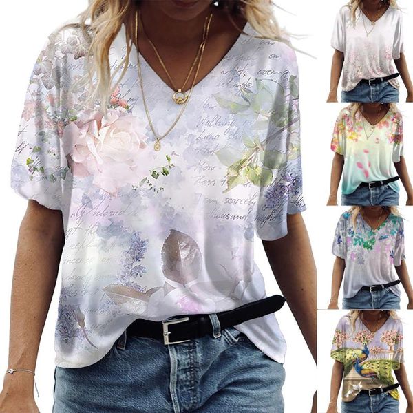 Женские футболки Summer Tops Women Vintage 3D Floral Print Shook