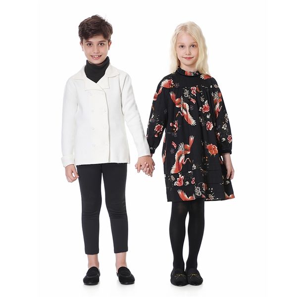 Passende Familien-Outfits 2023 Herbst Teenager-Mädchen Baumwolle Midi-Kleid Baby-Vogel-Muster Familie passende Kleidung Mädchen gesmokter Stil lockerer Stil Strampler #7203 220909