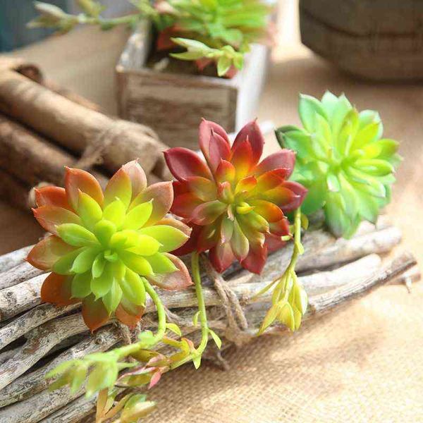 Faux Floral Greenery 14 cm Green Green Red Lotus Suculenta Plantas Garden Decoração de Bonsai Diy Casamento Acessórios de parede de grama