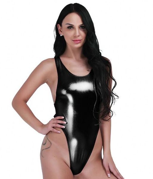 Costumi da donna sexy Catsuit lucido metallizzato Tuta intera perizoma Body Lingerie String Costume da bagno Tuta bodystocking Abbigliamento da discoteca