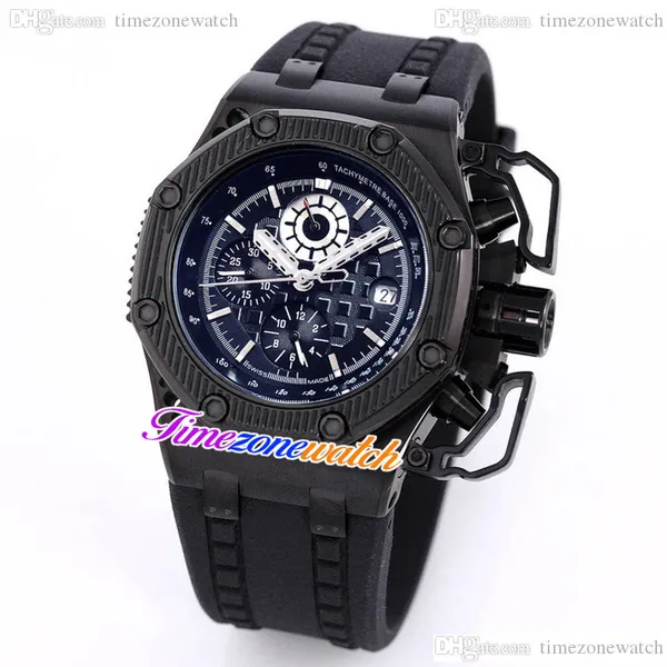 44mm Survivor 26165IO Automatik Herrenuhr 26165 Schwarzes strukturiertes Zifferblatt PVD Schwarzes Stahlgehäuse Kautschukarmband Kein Chronograph Gent Sport Neue Uhren Timezonewatch A30