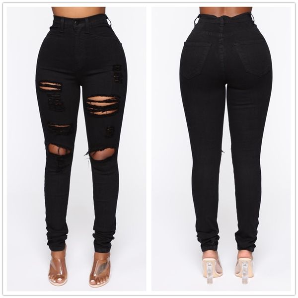 Jeans Sul Black Ripped for Women Fashion High Caist Denim Lápis Lápis esticam calças magras skinny XS XL Global Drop Ship 220907