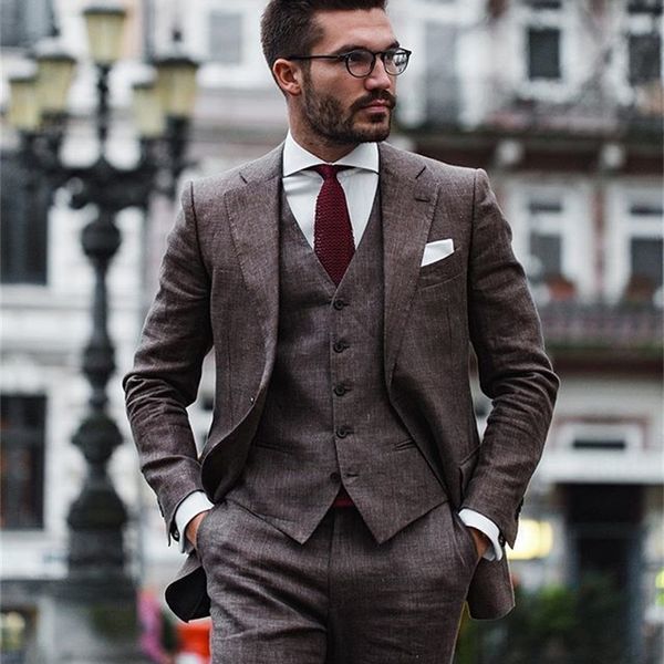 Herrenanzüge, Blazer, Herbst, hellweinrot, Tweed-Blazer-Sets für Männer, formelle Herrenanzüge, 3-teilig, Bräutigam-Hochzeitsanzug-Sets für Männer mit Weste und Hose 220909