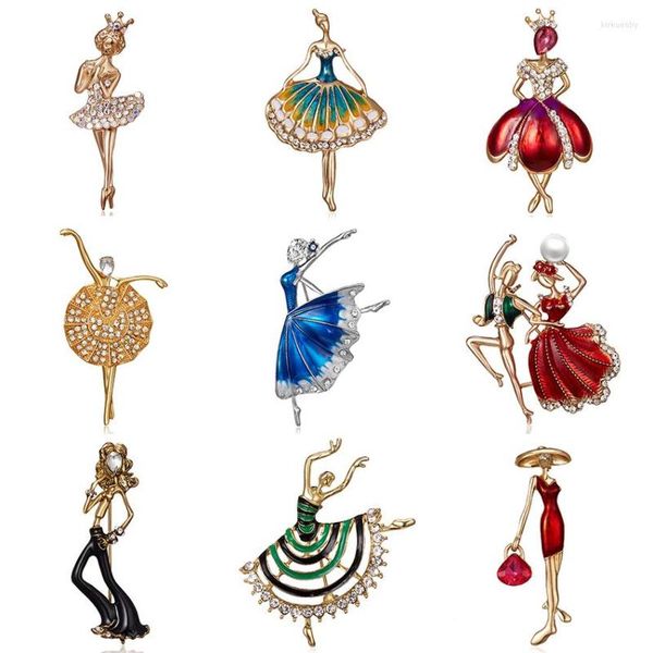 Spille Mix Style Cute Dancing Ballet Girl Dancer Crystal Rhinestone For Women Pin Bigiotteria Corpetto Moda gioielli da sposa