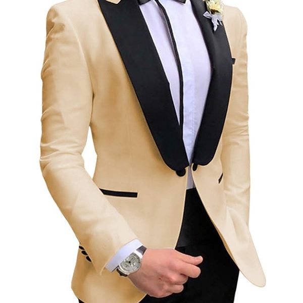 Erkek Suit Blazers Ismarlama Gelinlik Takım Şampanya Damat Smokin Groomsmen Man Suit Slim Fit Erkek Düğün /İş /Damat Takımları 220909