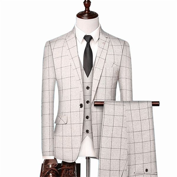 Ternos masculinos Blazers British Style Men Plaid Vest Blazer Pants 3 Peças Conjunto / MAIS MAIOS MAIS MAIOS High End Slim Wedding Banquet Business Suact Jacket Casaco 220909