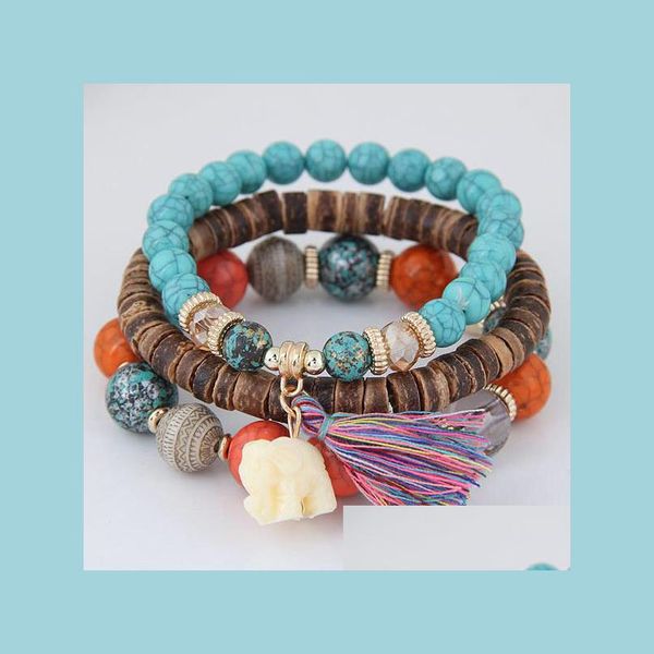 Fios de miçangas de jóias artesanais Bracelets de miçangas por atacado Taxes de elefante Temperamento Bracelete vintage Bohemian MTI Stretch Dhyrg