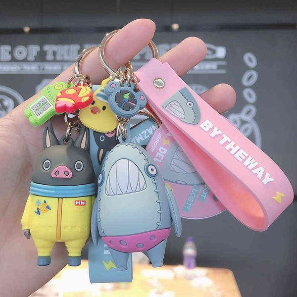 Keychains Cartoon Animal -Serie Keychain süße weiße Haifischsiile Anime Schlüsselkette Modepaar Student Bag Puppe T220909