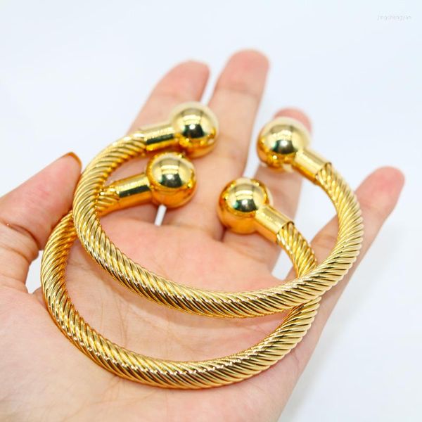 Bileklik 1pcs 3mm Dubai Bangles Kadınlar için Altın Bilezikler Bangles Bakır Top manşet Suudi Arapça Düğün Gelin Takı