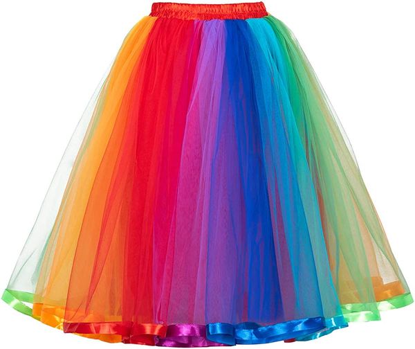 US Stock Damen-Regenbogen-Tutu-Rock, geschichteter Tüllrock, bunte Halloween-Kostüme, Tutu für Mädchen