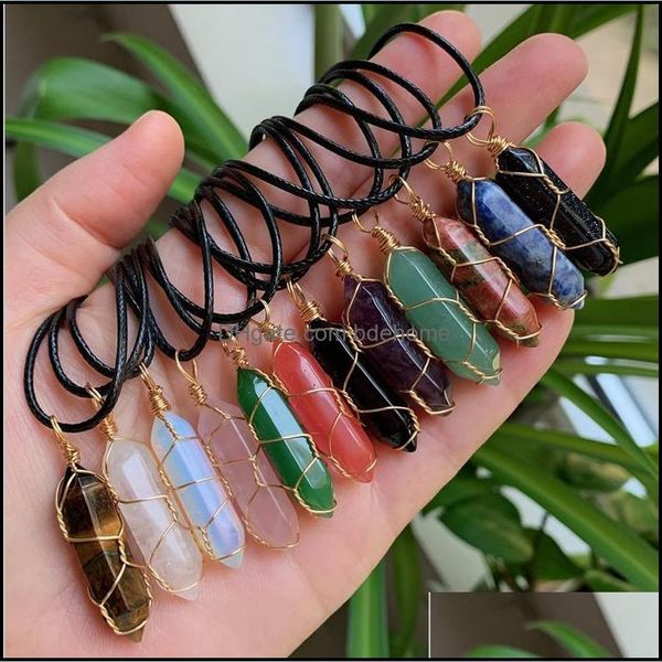 Anhänger Halsketten Wire Wrap Reiki Heilstein Anhänger Chakra Rose Tigerauge Seil Chokerhalsketten Großhandel Energie Anhänger Dhynj