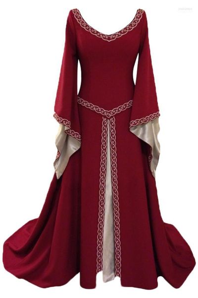 Tema traje medieval retrô vintage de-gola longa manga longa manga vestido comprido mulheres adultas halloween cosplay trajes