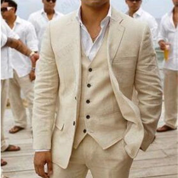 Ternos masculinos Blazers Linen Beige Wedding Mens Suits Summer Slim Fit Trajes de Hombre Groom Tuxedos para Made Blazer personalizado Traje formal de baile Homme 220909