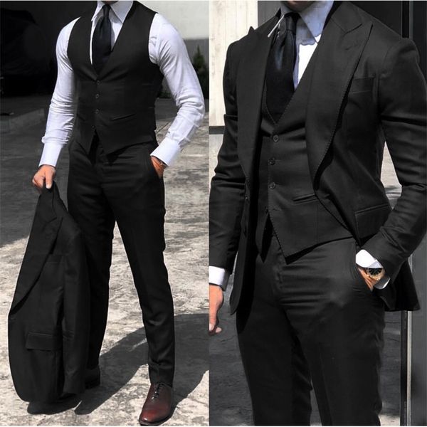 Ternos masculinos Blazers Black Classic Men terno 3 peças Tuxedo Lapel Groomsmen Ternos de casamento Set Moda Men.