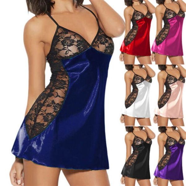 2019 Summer Sexy Lingerie Mulheres Senhoras de seda Rúsula V Dress Vestido de Nightdress Babydoll Nightgown Sleepwear S-3xl305k