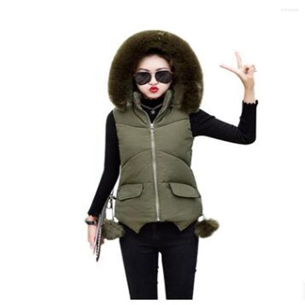 Gilet da donna 2022 Versione coreana Donna/Ragazza Collo per capelli pesanti Senza maniche Cerniera Piumino Gilet con cappuccio in cotone Rosa/Nero/Grigio/Esercito