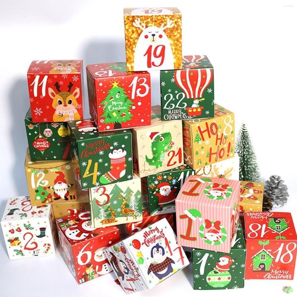 Embrulhado de presente 24pcs Caixa de calendário de advento de Natal Kraft Cookies Candy Cookies