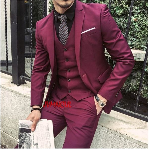 Ternos masculinos Blazers personalizados Borgonha Purple Suit Men Groom Slim Fit Fit 3 peças Tuxedo Menas de casamento Blazer Terno Masuclino JacketPestvest 220909