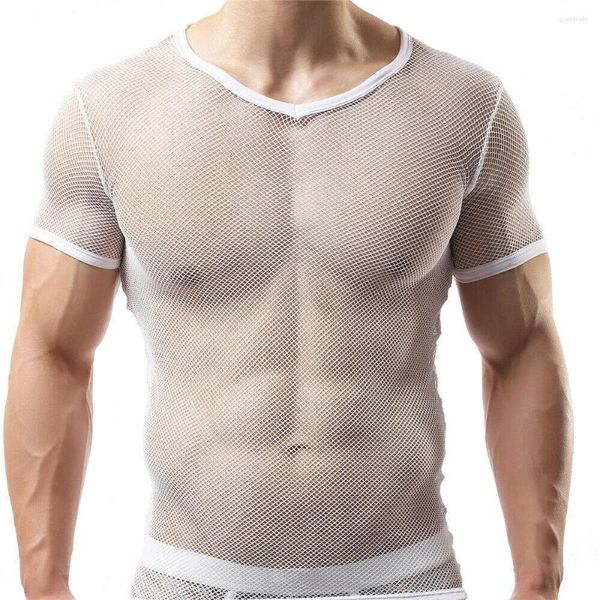 Undershirts malha de roupas íntimas homens sexy vasta vasculas camisetas transparentes shorts shorts shorts camisetas pretas lingerie clubwear