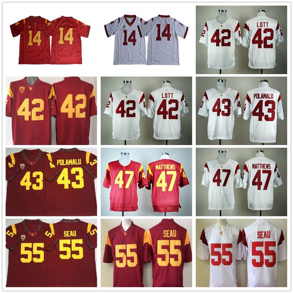 NCAA USC Trojans College Football Jerseys 42 Ronnie Lott 43 Troy Polamalu 47 Clay Matthews 55 Junior Seau 14 Sam Darnold Jersey