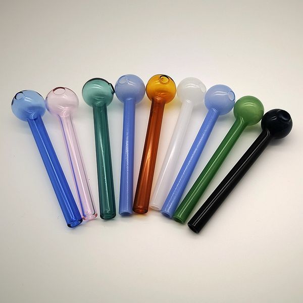 Mini canos de mão de alta qualidade, o queimador de óleo de vidro de vidro colher colher de cachimbo de cachimbo de ervas seco bongs dab rigas retas fumando tubo multi -colors Tobacco Tools