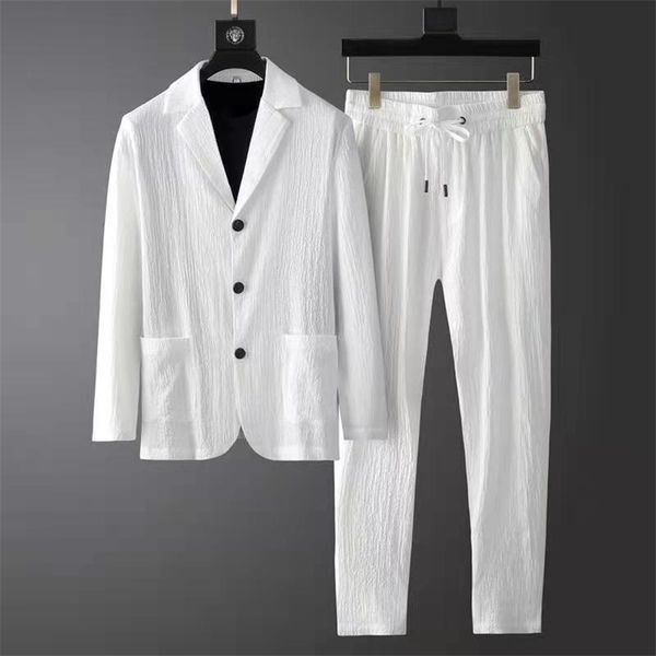 Ternos masculinos Blazers Primavera Moda do verão Moda masculina Manga longa Menina de alta qualidade Casual Casual Slim Bodoso conjunto de duas peças Blazer preto Blazer Pant 220909