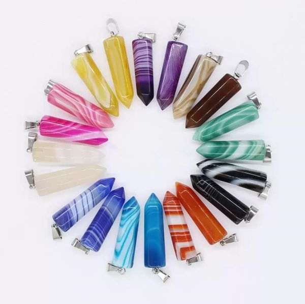 Charms Stripe Natural Stone AGate Hexagon Prism Shapet Charms Pingents for Healing Crystals Stones Jóias Fazendo Drop Delivery 2021 F DHJU0