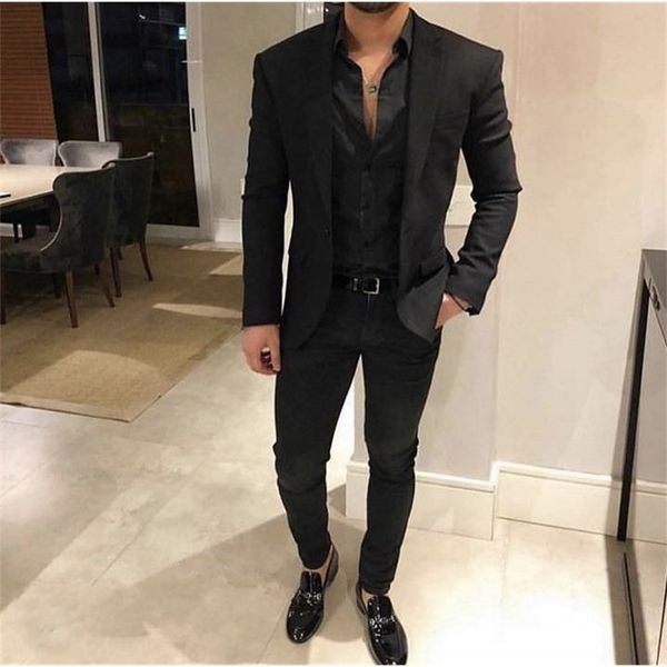 Ternos masculinos Blazers pretos bonitos 2 PCs Slim Men Suit de Blazer Pants Design Design noivo Tuxedo Prom Casamento Business Men Terne Jacketpants 220909