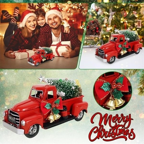 Decorazione per feste rosse camion classico classico rustico pick -up vintage camion rosso natale domestico decorazioni per bambini decorazioni natalizie #t2g 220908