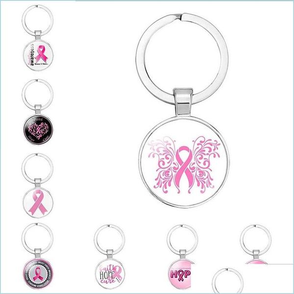 Portachiavi Nastro rosa Portachiavi Cura del cancro al seno Attività di beneficenza Accessori per borse Ciondolo per auto Regalo Portachiavi Gioielli Goccia D Dhztp