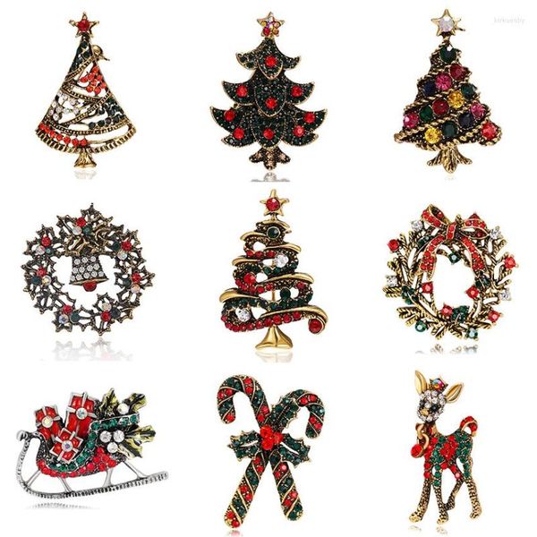 Broches Rinhoo Vintage Gold Color Wreath Bells Veado Árvore de Natal para Mulheres Crianças Família Família Presente Decoração de Jóias