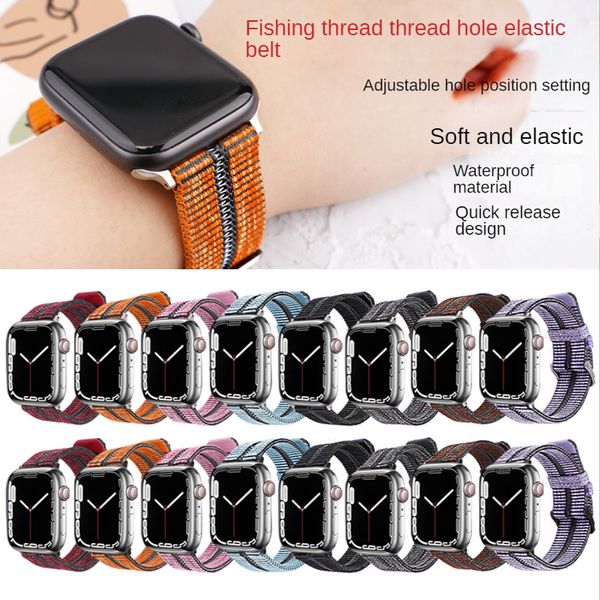 Fisch-Stretch-Nylonarmband aus Seide für Apple Watch 49 mm, 45 mm, 41 mm, 42 mm, 44 mm, 40 mm, 38 mm, Luxus-Armband, Iwatch-Serie 8, 7, 6, 5, 4, 3, austauschbares Uhrenarmband-Zubehör