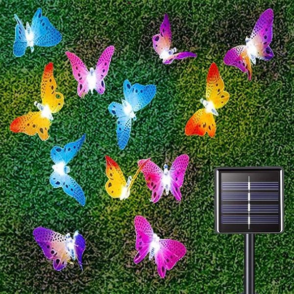 Saiten 12/20 LED Solarbetriebene Schmetterling Glasfaser Fee Lichterketten Wasserdicht Weihnachten Outdoor Garten Urlaub Dekoration