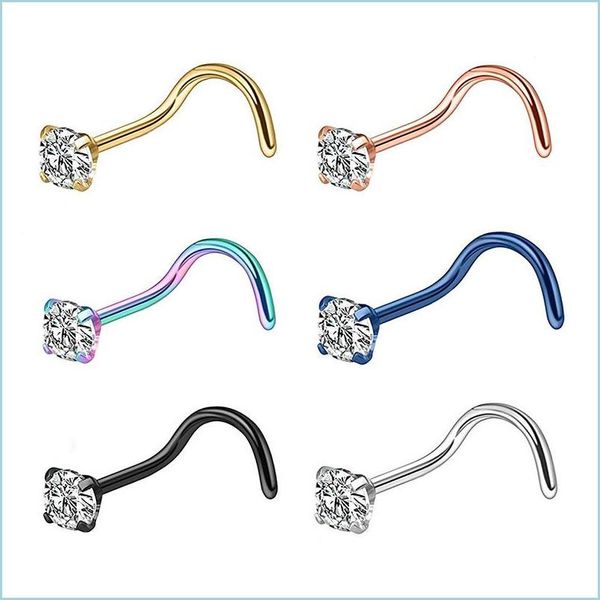 Naso Anelli Studs Fiore rosa Naso Hoop Stud Piercing Acciaio inossidabile Body Piercing Gioielli per le donne Drop Delivery 2021 Yummyjewelry Dhkf1