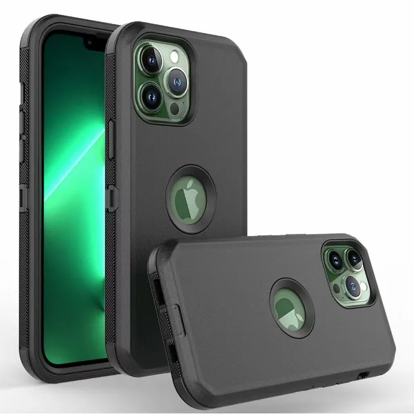 Para iPhone 14 Plus Pro Max iPhone14 Caso de zagueiro IP14 Casos de orifício de logotipo w/ clipe de cinto Casos robustos da pele do corpo da porta com kickstand embutido