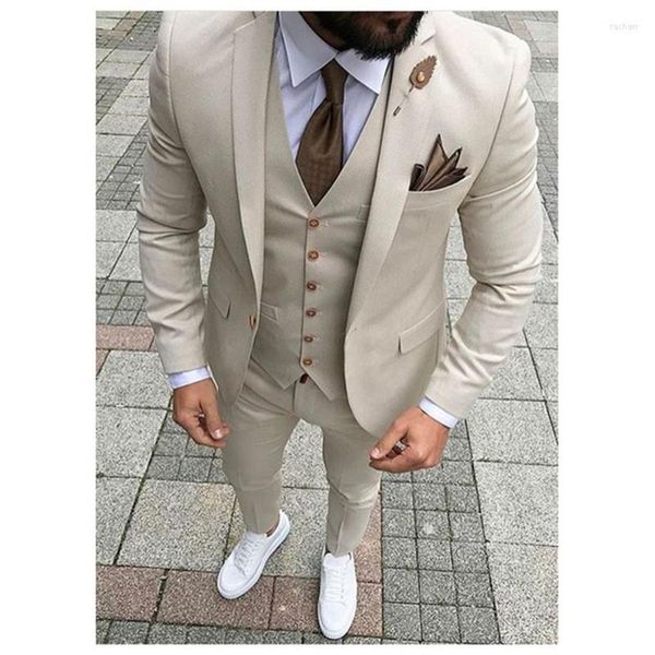 Men's Tracksuits Men Suits personalizados Casaco de três peças Vestre bege slim fit machado blazer casamento noivo Tuxedos Men Suit