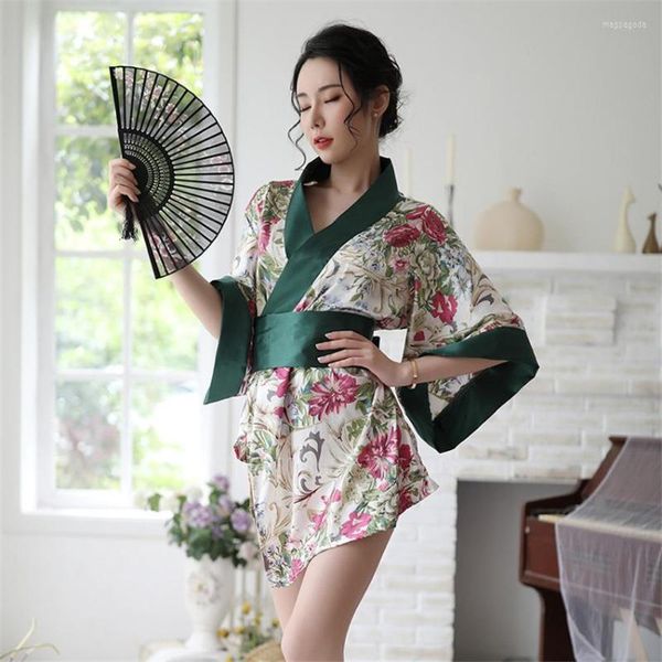 Roupas étnicas Mulher estilo japonês Vintage Kimono Yukata Sexy Floral Bathrobe Pijamas Sleepwear Mini Dress Retro Oriental Lingerie