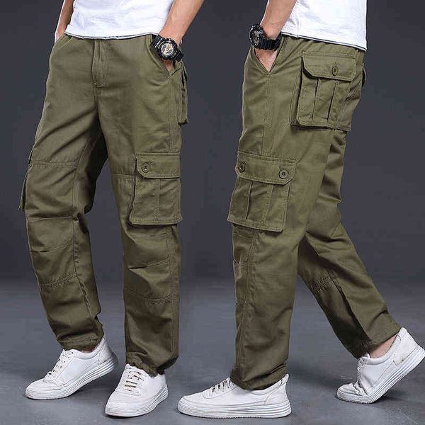 Calça masculina cargo de trabalho calças homens clássico cádico do exército de grande bolso de bolso de bolso ao ar livre calça tática reta Casual T220909