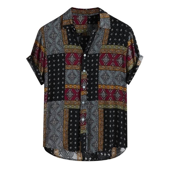 Erkekler sıradan gömlek gömlek etnik baskılı gömlek yaz vintage sokak kıyafeti kısa kollu düğme harajuku bluz chemise homme ropa hombre 220908