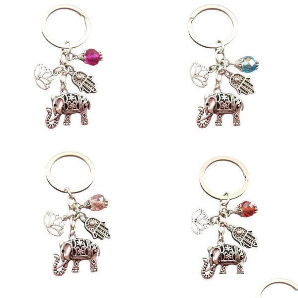 Keychains 1Pc Tribal Ethnic Keychains Unique Bohemia Gift Key Holder Lotus Jewelry Hand Elephant Car Keychain For Women Drop Delivery Dhhjn